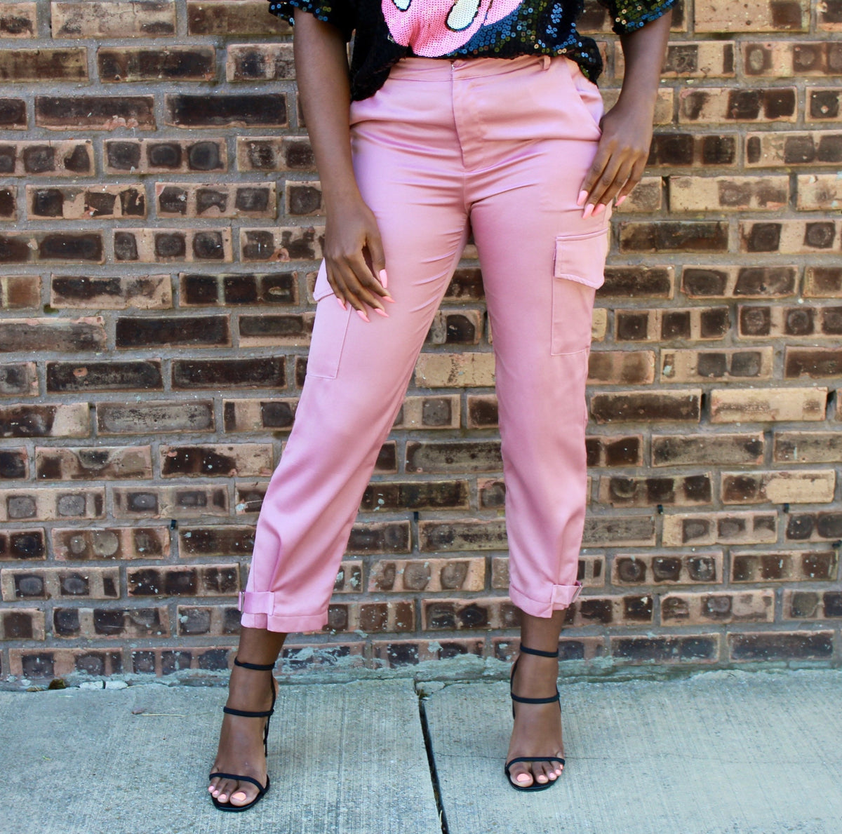 Pink Cargo Satin Trousers